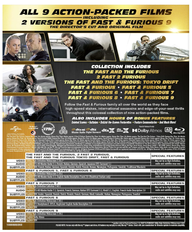 Fast & Furious 1-9 Film Collection - Blu-ray