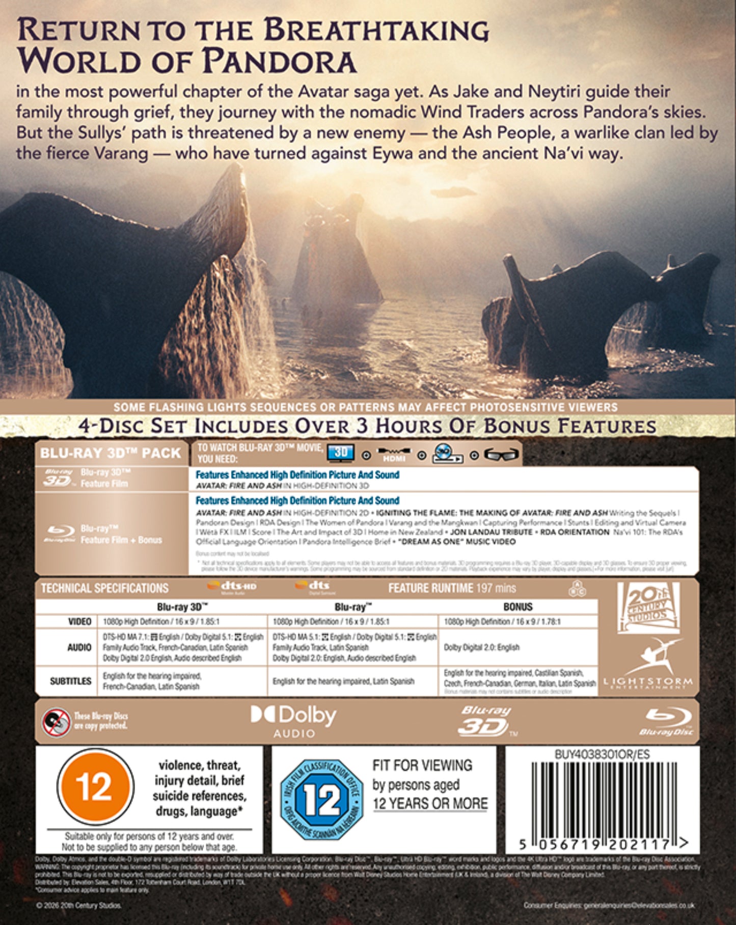 Avatar: Fire and Ash 3D + Blu-ray + Blu-ray Bonus disc